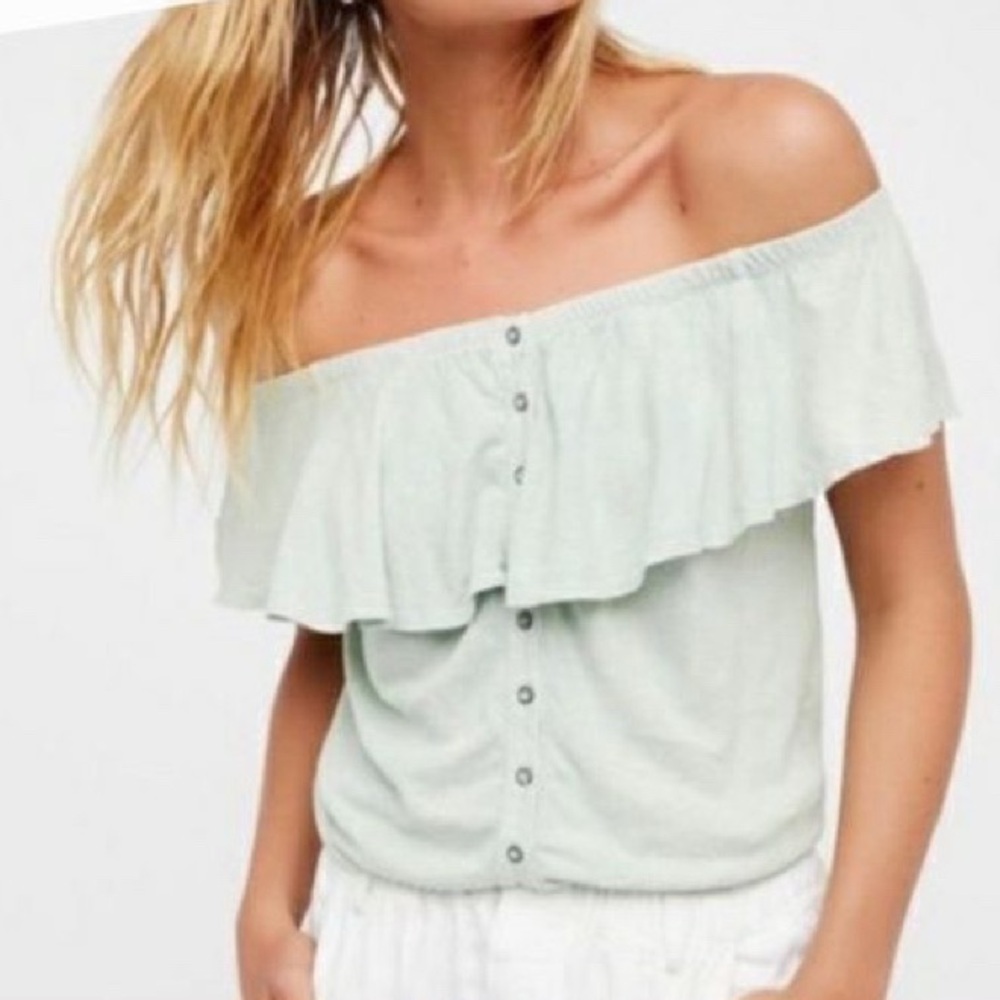 We the Free (Free People) Pale Green Off the Shoulder Blouse Size S